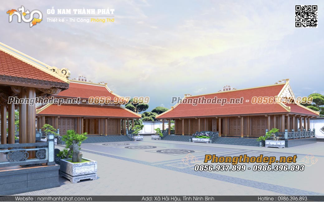 Mô hình nhà gỗ 5 gian thông hiên tam hợp viện